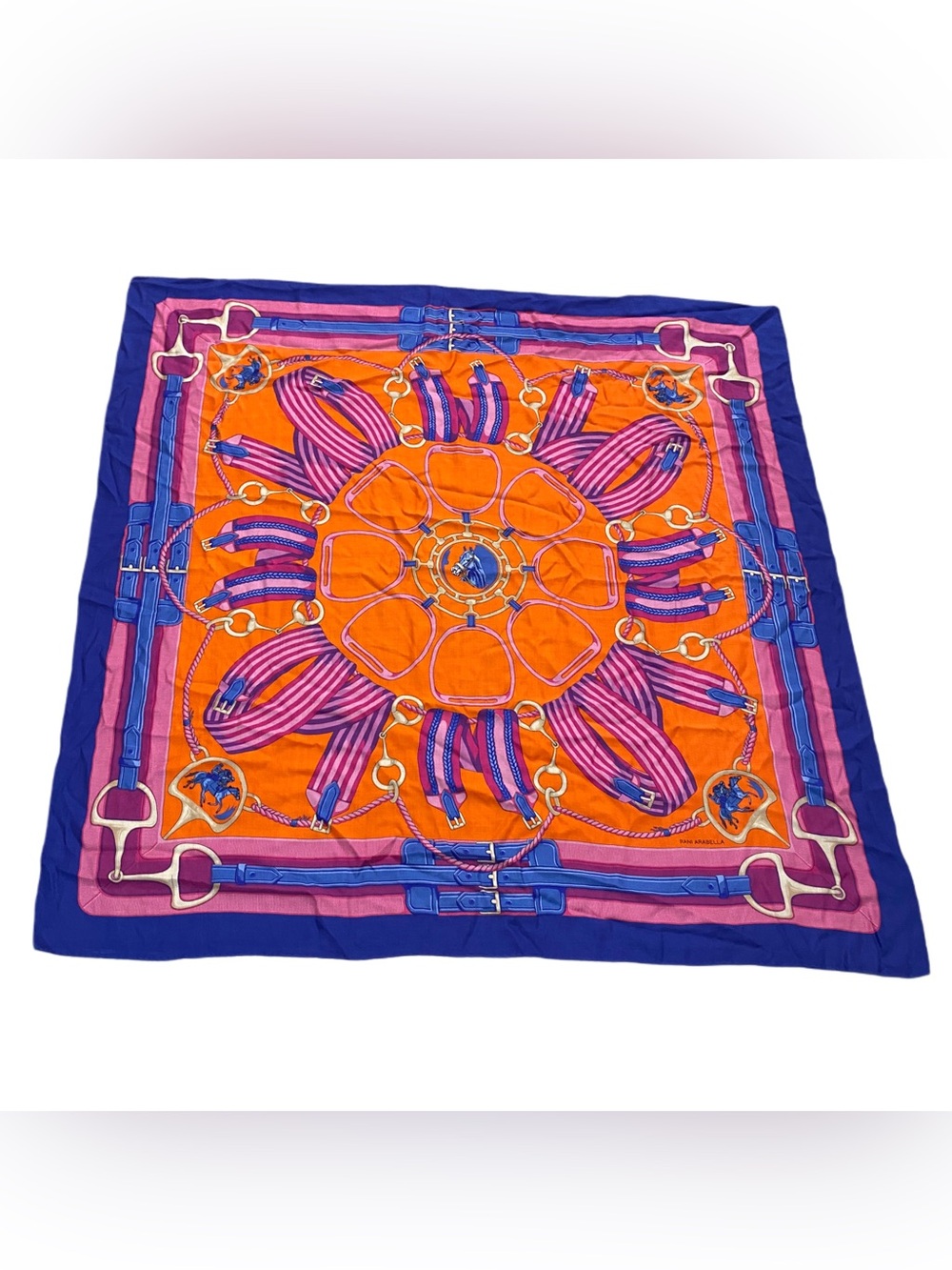 Rani Arabella printed cashmere silk wool stirrups large scarf - FLAWED read